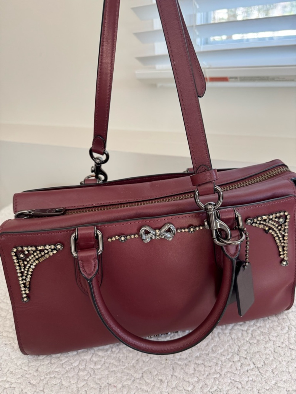 Coach Selena Gomez Limited Edition Bond Burgundy Jeweled Crystals Bag 39289